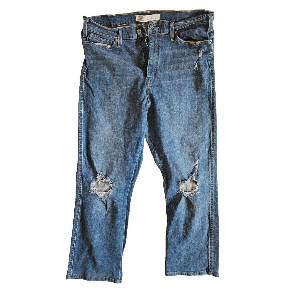 Levi Strauss Signature Jeans High Rise Straight Sz 18 34W Distressed Capri